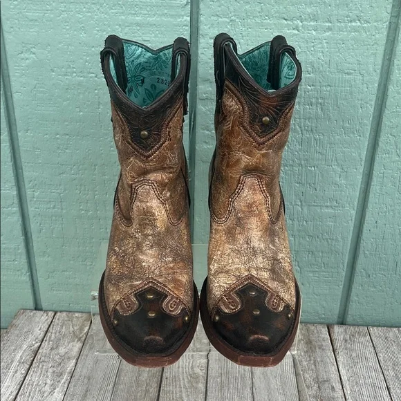 Corral Distressed Brown and Black Ankle Boots - Picture 5 of 15